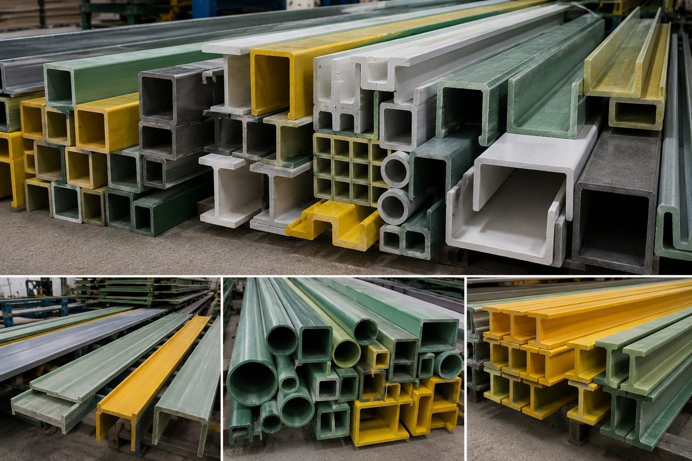 Pultruded FRP Profiles fresh off GPPL continuous manufacturing lines